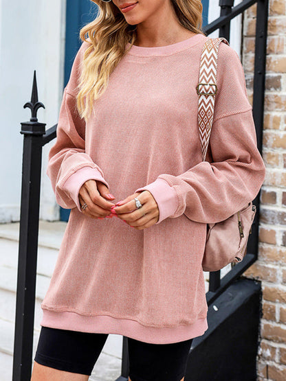 Sweatshirts- Loose Pullover Crewneck Sweatshirt for a Relaxed Look- - Pekosa Women Clothing