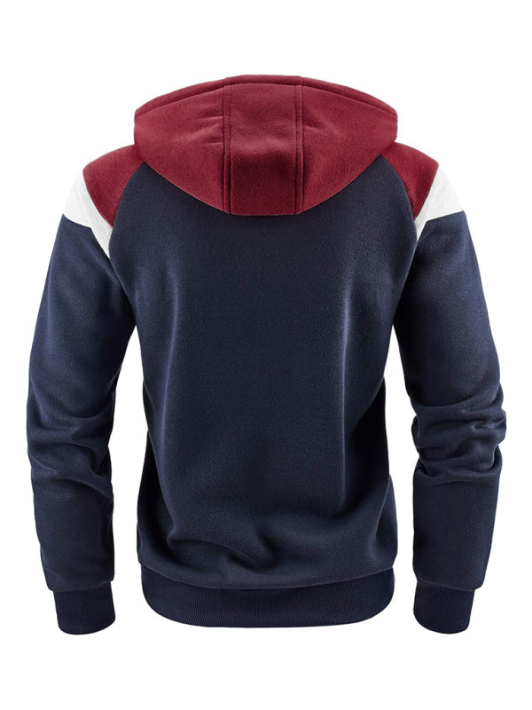 Sweatshirts- Men's Urban Color Block Zip-Up Hooded Sweatshirt- - Pekosa Women Clothing