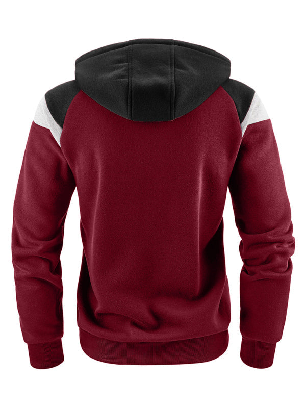 Sweatshirts- Men's Urban Color Block Zip-Up Hooded Sweatshirt- - Pekosa Women Clothing