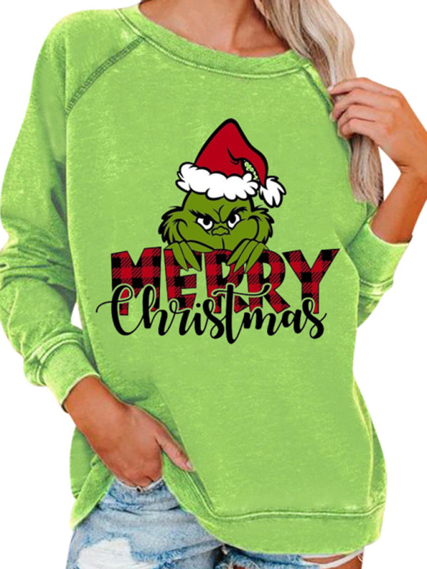 Sweatshirts- Merry Xmas Ugly Grinch Print Thanksgiving Sweatshirt- - Pekosa Women Clothing