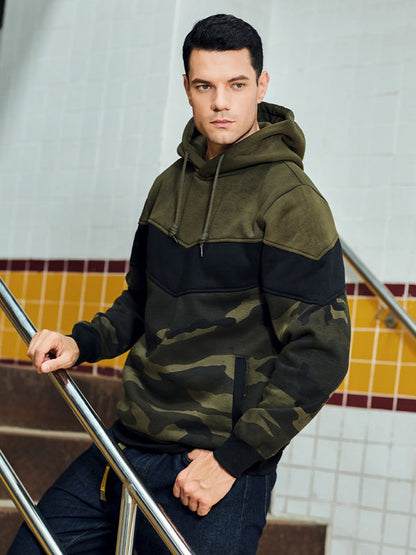 Sweatshirts- Military-Inspired Men's Sport Hooded Sweatshirt | Camouflage Hoodie- Green- Pekosa Women Clothing