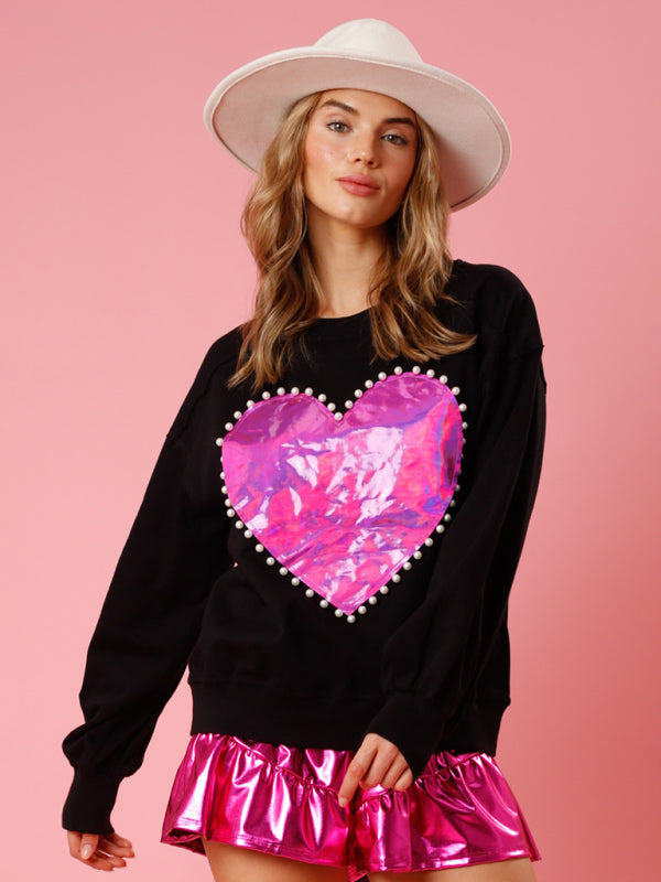 Sweatshirts- Oversized Love Print Sweatshirt- - Pekosa Women Clothing