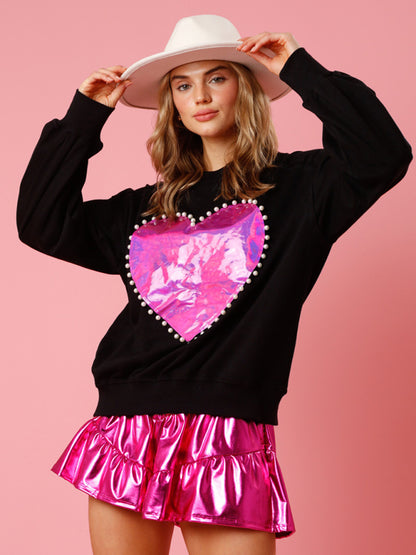 Sweatshirts- Oversized Love Print Sweatshirt- Black- Pekosa Women Clothing