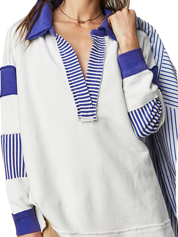 Sweatshirts- Oversized Patchwork Sweatshirt for Sporty Days- - Pekosa Women Clothing