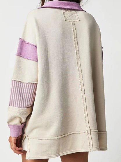 Sweatshirts- Oversized Patchwork Sweatshirt for Sporty Days- - Pekosa Women Clothing