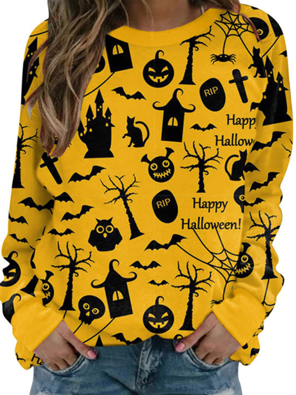 Sweatshirts- Spooky Halloween Black Cat Face Pumpkin Sweatshirt- Suit 5- Pekosa Women Clothing