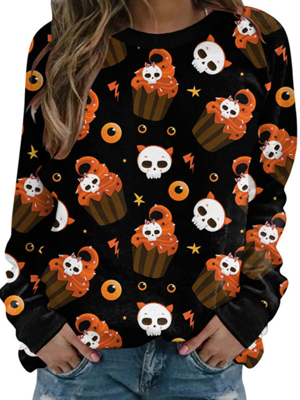 Sweatshirts- Spooky Halloween Black Cat Face Pumpkin Sweatshirt- Pattern2- Pekosa Women Clothing