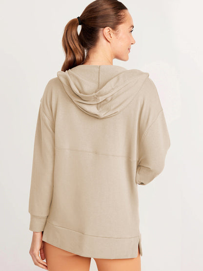 Sweatshirts- Sport Adjustable Hooded Sweatshirt with Kangaroo Pocket- - Pekosa Women Clothing