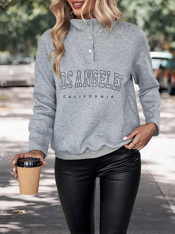 Sweatshirts- Sportswear High Neck Half-Button Sweatshirt- Misty grey- Pekosa Women Clothing