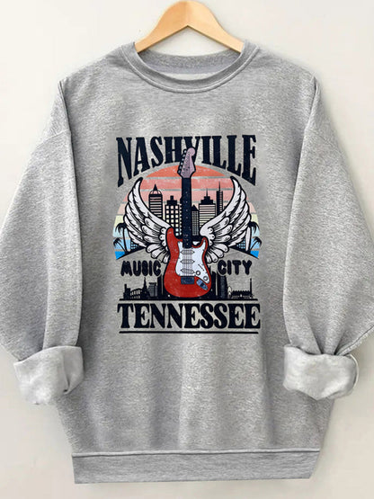 Sweatshirts- Tennessee Logo Print Sweatshirt | Crew Neck Pullover- Grey- Pekosa Women Clothing