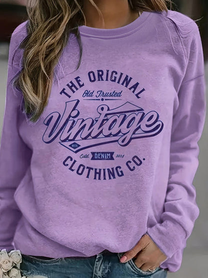 Sweatshirts- The Original Vintage Print Sweatshirt for Women- Purple- Pekosa Women Fashion