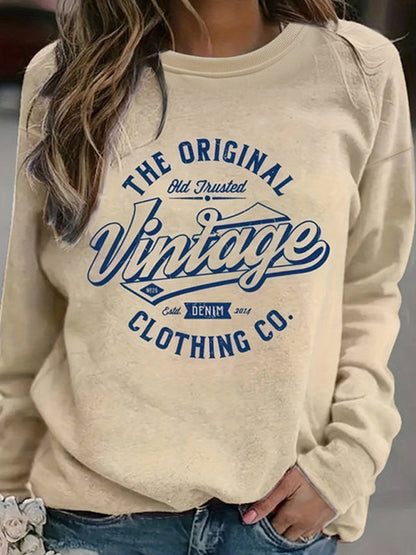 Sweatshirts- The Original Vintage Print Sweatshirt for Women- Cracker khaki- Pekosa Women Fashion