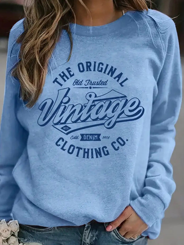 Sweatshirts- The Original Vintage Print Sweatshirt for Women- Blue- Pekosa Women Fashion