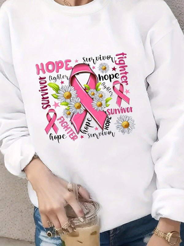 Sweatshirts- Women's Drop Shoulder Sweatshirt - Hope Print Pullover- - Chuzko Women Clothing