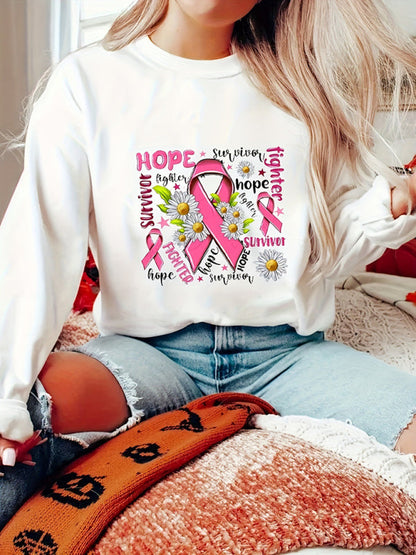 Sweatshirts- Women's Drop Shoulder Sweatshirt - Hope Print Pullover- White- Chuzko Women Clothing