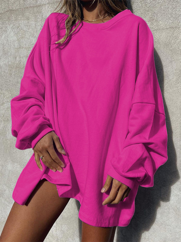 Sweatshirts- Women's Loose Pullover - Oversized Drop Shoulder Sweatshirt- Rose- Chuzko Women Clothing