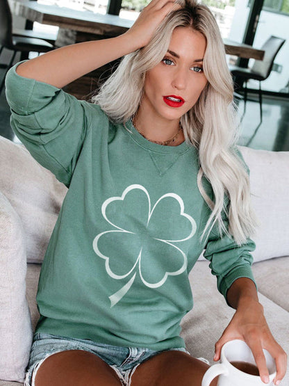 Sweatshirts- Women's St. Patrick's Day Lucky Print Sweatshirt- - Pekosa Women Clothing