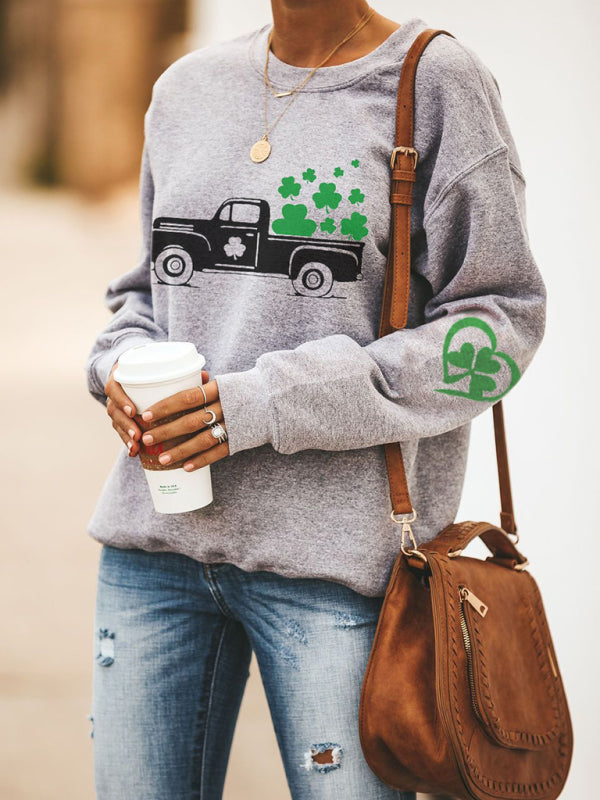 Sweatshirts- Women's St. Patrick's Day Lucky Print Sweatshirt- - Pekosa Women Clothing