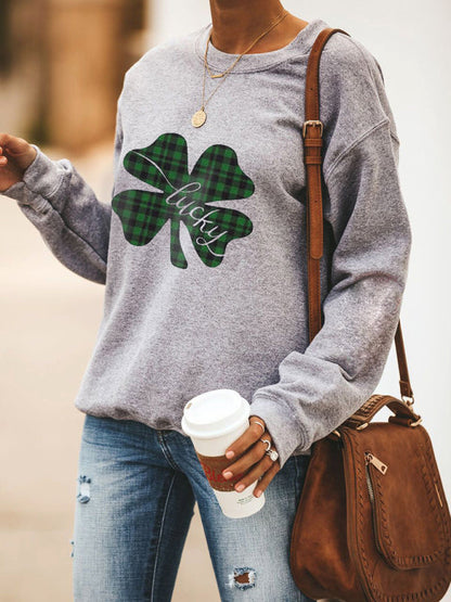 Sweatshirts- Women's St. Patrick's Day Lucky Print Sweatshirt- - Pekosa Women Clothing