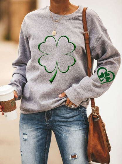 Sweatshirts- Women's St. Patrick's Day Lucky Print Sweatshirt- Misty grey- Pekosa Women Clothing