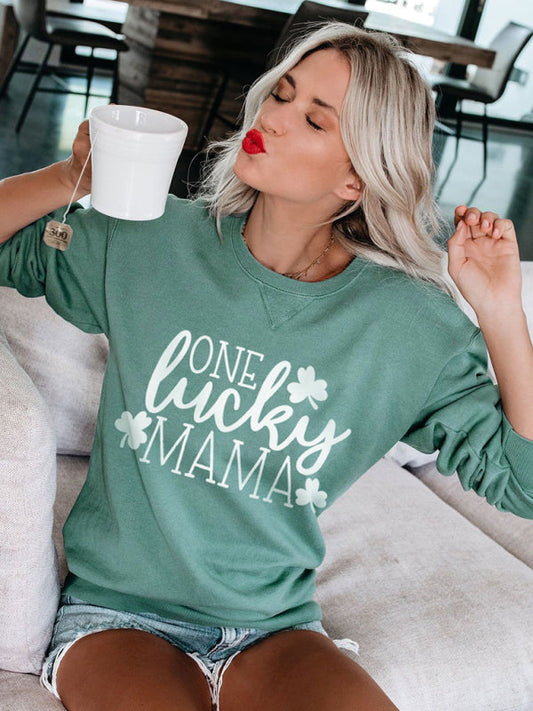 Sweatshirts- Women's St. Patrick's Day Lucky Print Sweatshirt- Pale green- Pekosa Women Clothing