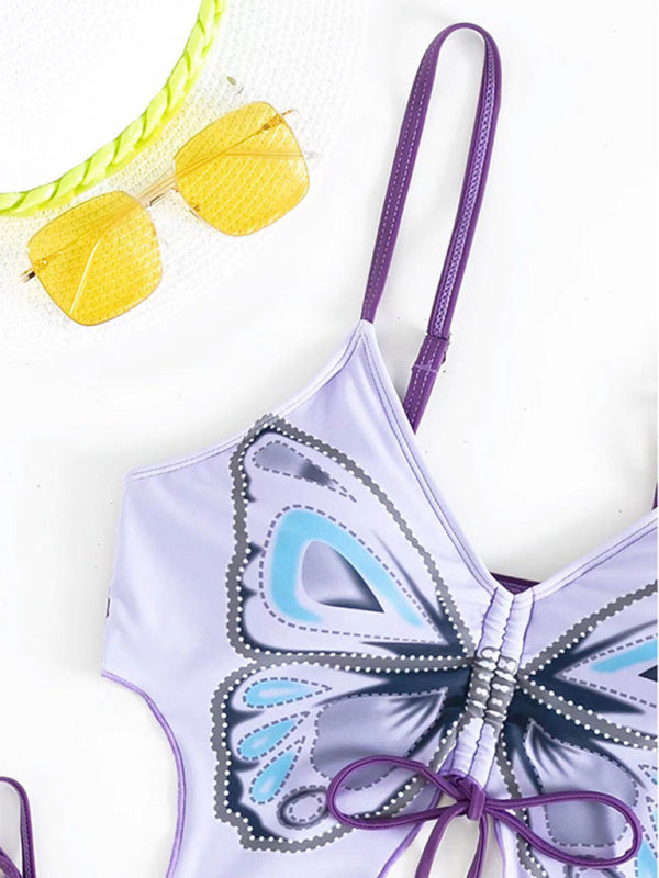 Swimswear - Two Piece Set- Butterfly Bikini 2-Piece Set Wireless Bra and Thong- - Pekosa Women Clothing