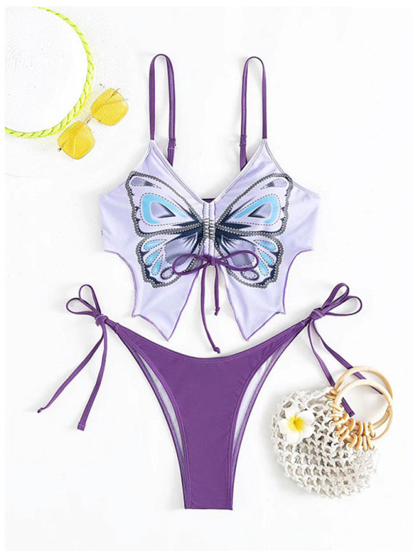 Swimswear - Two Piece Set- Butterfly Bikini 2-Piece Set Wireless Bra and Thong- - Pekosa Women Clothing