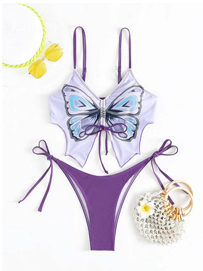 Swimswear - Two Piece Set- Butterfly Bikini 2-Piece Set Wireless Bra and Thong- - Pekosa Women Clothing