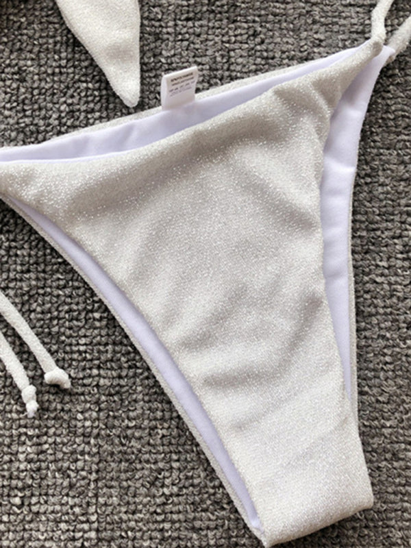 Swimwear- 2 Piece Bikini Set with Glittery Fabric and Sacred Bow Detail!- - Pekosa Women Clothing