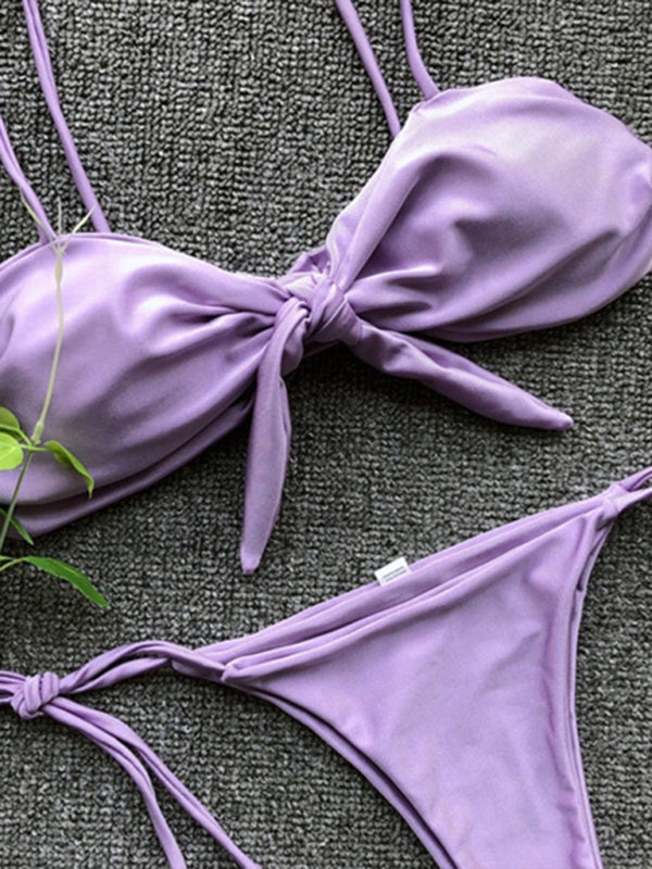 Swimwear- 2 Piece Bikini Set with Glittery Fabric and Sacred Bow Detail!- - Pekosa Women Clothing