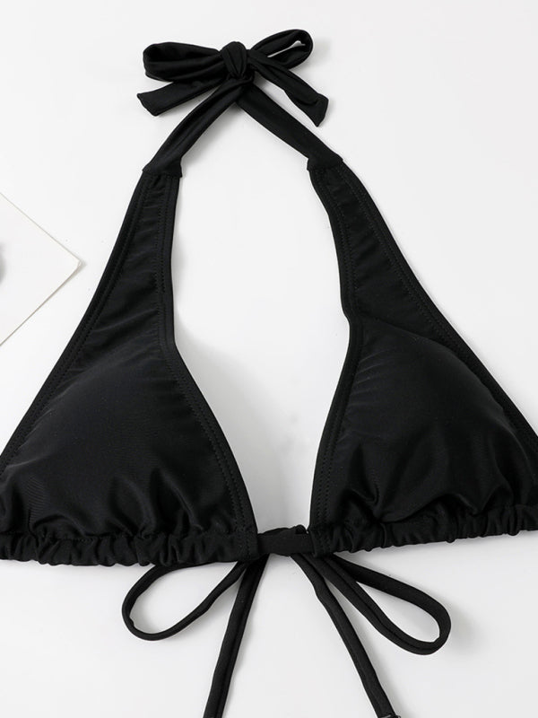 Swimwear- 2 Piece Halter Bra and Tie-Side Bikini Bottoms- - Pekosa Women Clothing