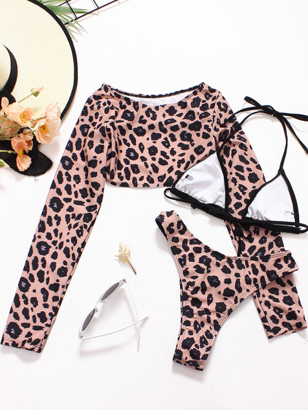 Swimwear- Be the Queen of the Beach in This Animal Print Bikini Set - 3-Piece Set- - Pekosa Women Clothing