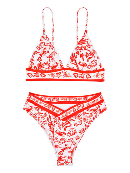 Swimwear- Floral Tummy Control 2 Piece Swimwear - Triangle Bra & High Waist Bikini- - Pekosa Women Clothing