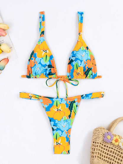 Floral Wireless Bra and Micro Bikini - 2 Piece Swimwear