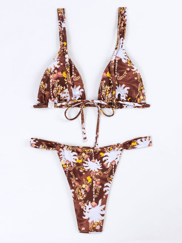 Floral Wireless Bra and Micro Bikini - 2 Piece Swimwear