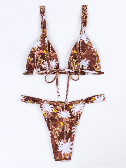 Floral Wireless Bra and Micro Bikini - 2 Piece Swimwear