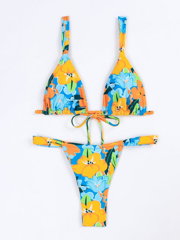 Floral Wireless Bra and Micro Bikini - 2 Piece Swimwear