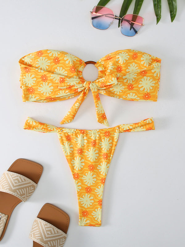 Swimwear- Florals Wireless Bandeau in Cheeky 2 Piece Bikini Swimwear- - Pekosa Women Clothing