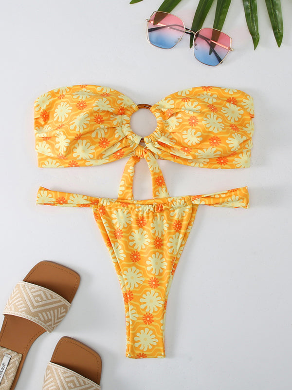 Swimwear- Florals Wireless Bandeau in Cheeky 2 Piece Bikini Swimwear- - Pekosa Women Clothing