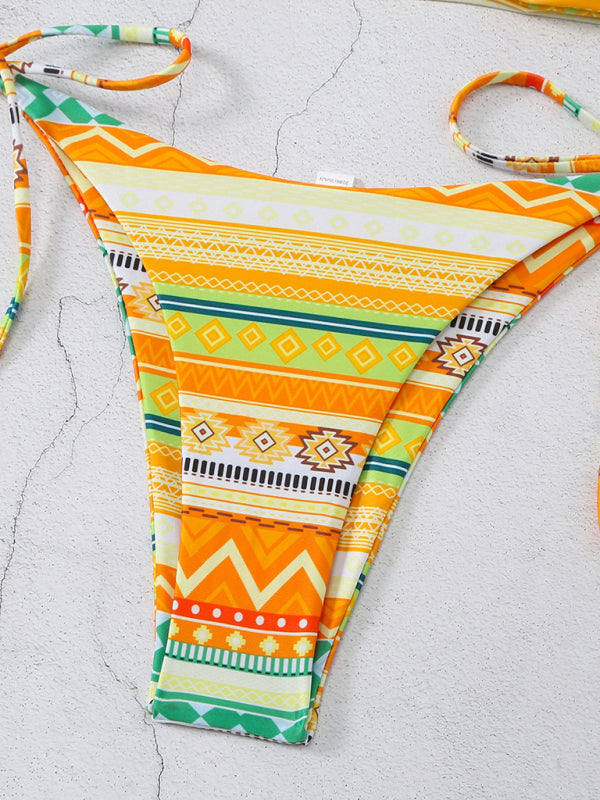 Swimwear- Geo Print 2 Piece Halter Bra & Tie-Side Bikini Swimwear- - Pekosa Women Clothing