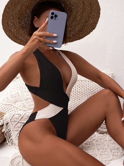 Swimwear- Make a Splash with Our Bohemian Style One Piece Bikini- Black- Pekosa Women Clothing