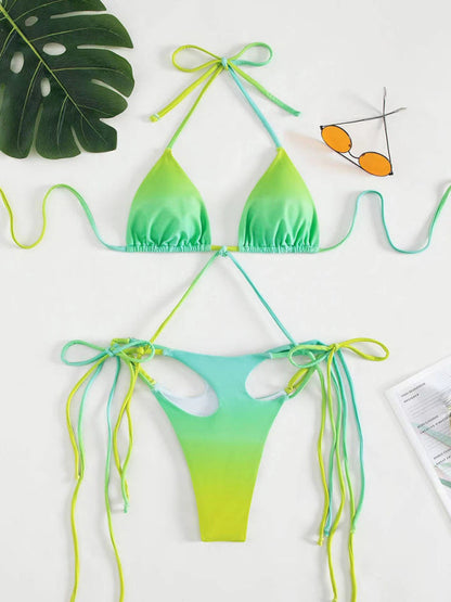 Swimwear- On-Piece Trikini Swimsuit with Wireless Triangle Bra- Pale green- Pekosa Women Clothing