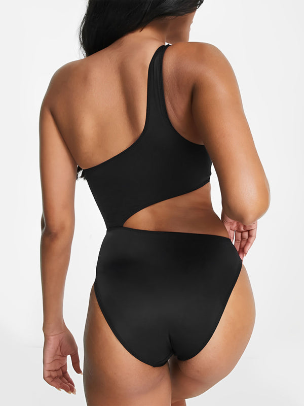 Swimwear- One Shoulder Colorblock Swimsuit | Cutout One-Piece Swimwear- - Pekosa Women Clothing