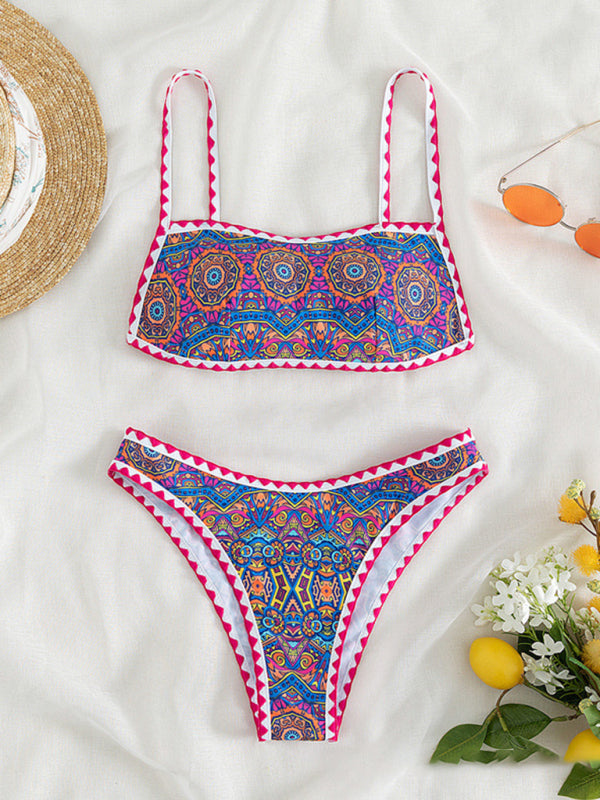 Swimwear- Paisley Print 2 Piece Swimwear - Wireless Backless Top & Bikini- - Pekosa Women Clothing