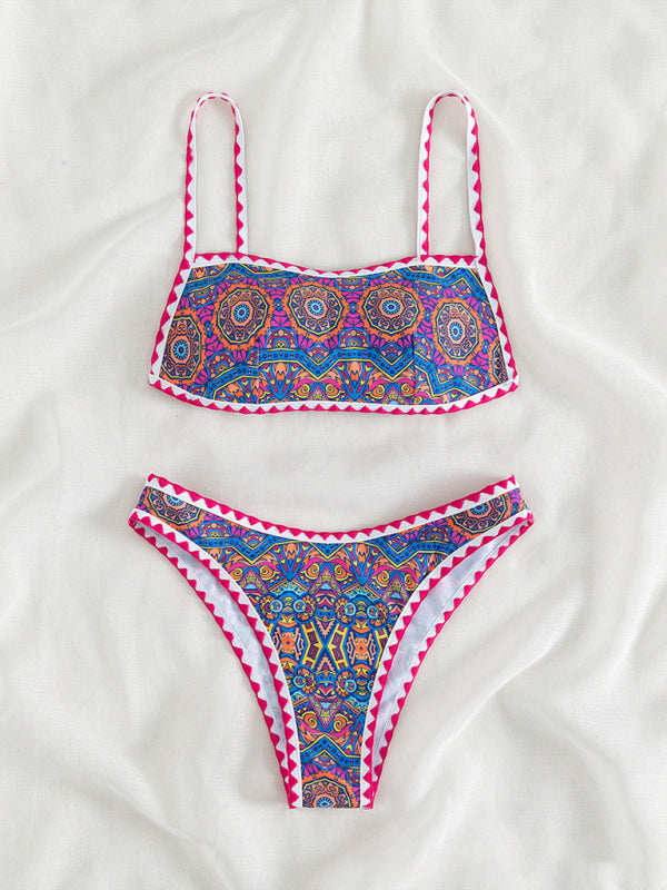 Swimwear- Paisley Print 2 Piece Swimwear - Wireless Backless Top & Bikini- - Pekosa Women Clothing