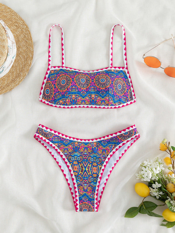 Swimwear- Paisley Print 2 Piece Swimwear - Wireless Backless Top & Bikini- - Pekosa Women Clothing