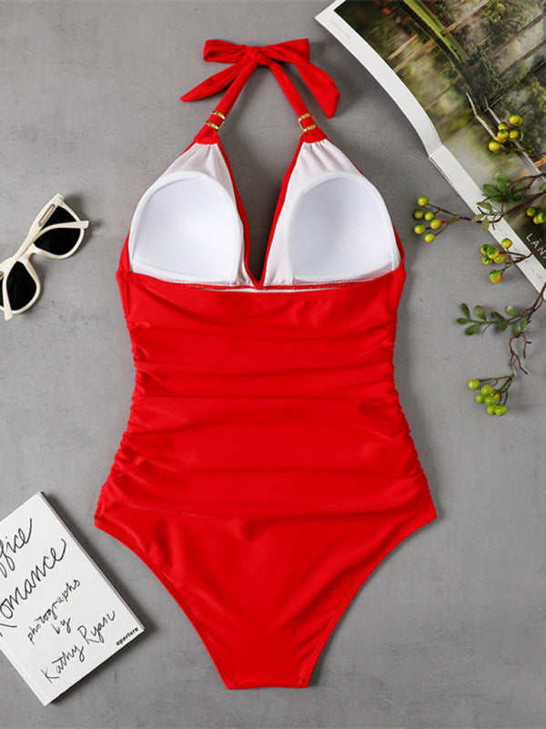 Swimwear- Solid Wireless One-Piece Swimsuit - Monokini- - Pekosa Women Clothing