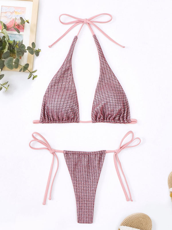 Swimwear- Sparkling 2 Piece Swimwear - Brazilian Triangle Bra and Tie-Side Bikini- - Pekosa Women Clothing