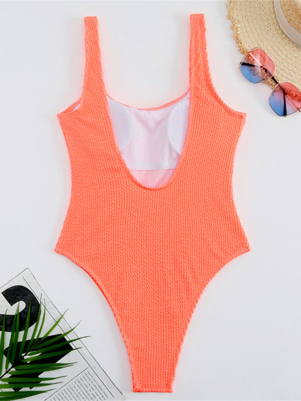 Swimwear- Sporty One-Piece Swimsuit - Tie-Dye Textured Swimwear- - Pekosa Women Clothing