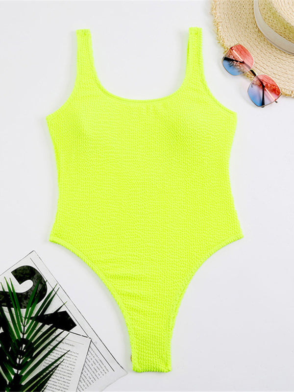 Swimwear- Sporty One-Piece Swimsuit - Tie-Dye Textured Swimwear- - Pekosa Women Clothing